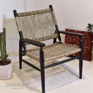 صندلی مشکی چوبی حصیری